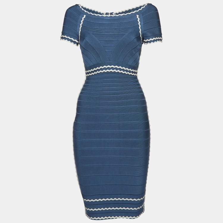 Pre Owned Herve Leger Blue Bandage Jersey Short Dress S