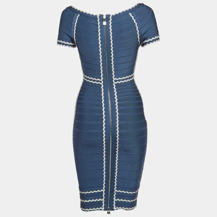 Pre Owned Herve Leger Blue Bandage Jersey Short Dress S