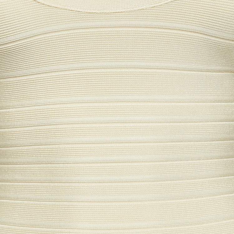 Pre Owned Herve Leger Cream Jersey Sleeveless Bandage Dress S