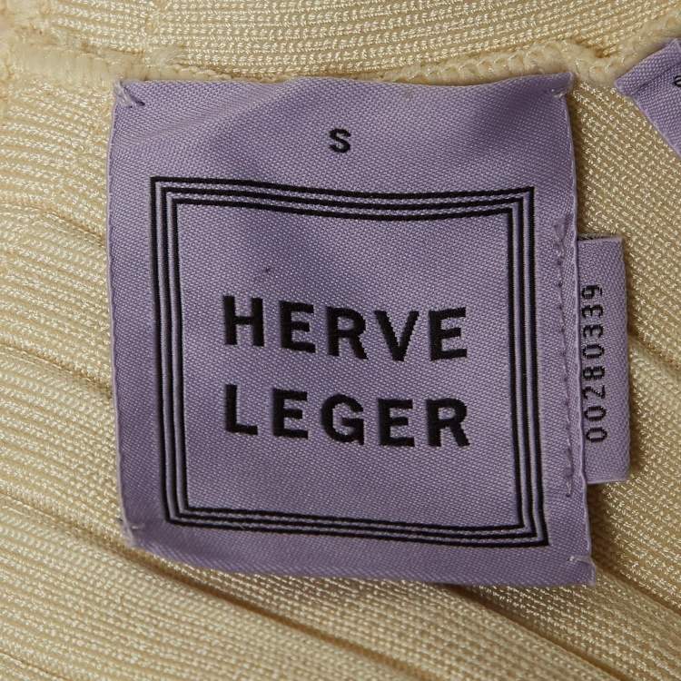 Pre Owned Herve Leger Cream Jersey Sleeveless Bandage Dress S