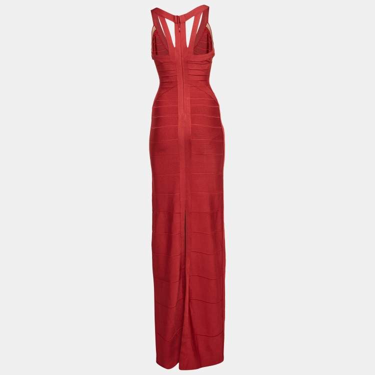 Pre Owned Herve Leger Scarlet Red Jersey Sleeveless Bandage Dress S