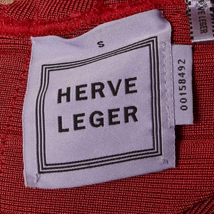 Pre Owned Herve Leger Scarlet Red Jersey Sleeveless Bandage Dress S