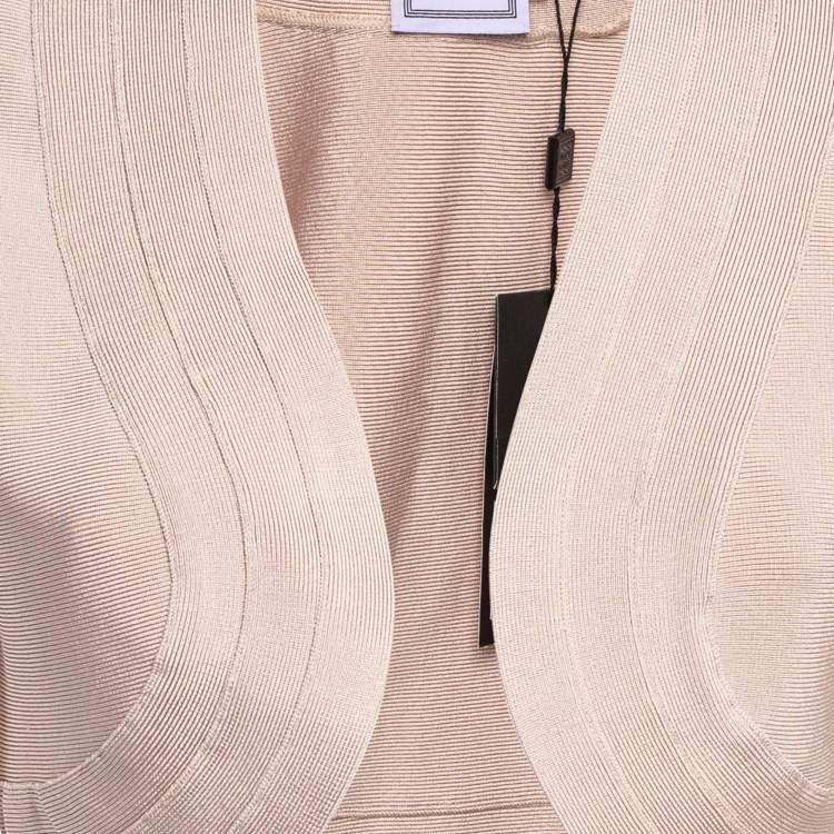 Pre Owned Herve Leger Bare Pink Knit Front Open Cropped Jacket M
