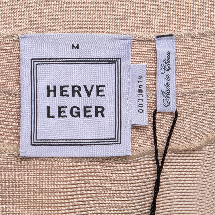 Pre Owned Herve Leger Bare Pink Knit Front Open Cropped Jacket M