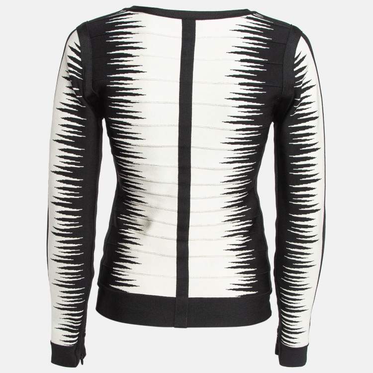 Pre Owned Herve Leger Black/White Patterned Knit Zip-Up Britt Jacket M