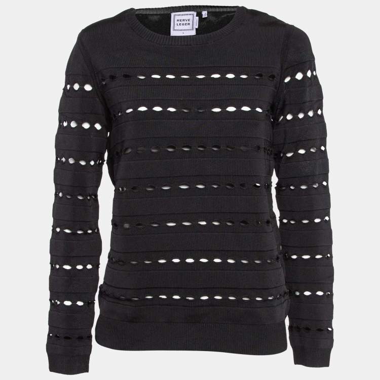 Pre Owned Herve Leger Black Perforated Knit Sweatshirt S