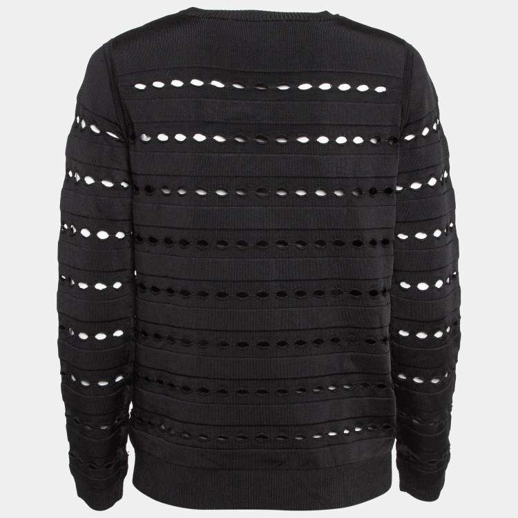 Pre Owned Herve Leger Black Perforated Knit Sweatshirt S