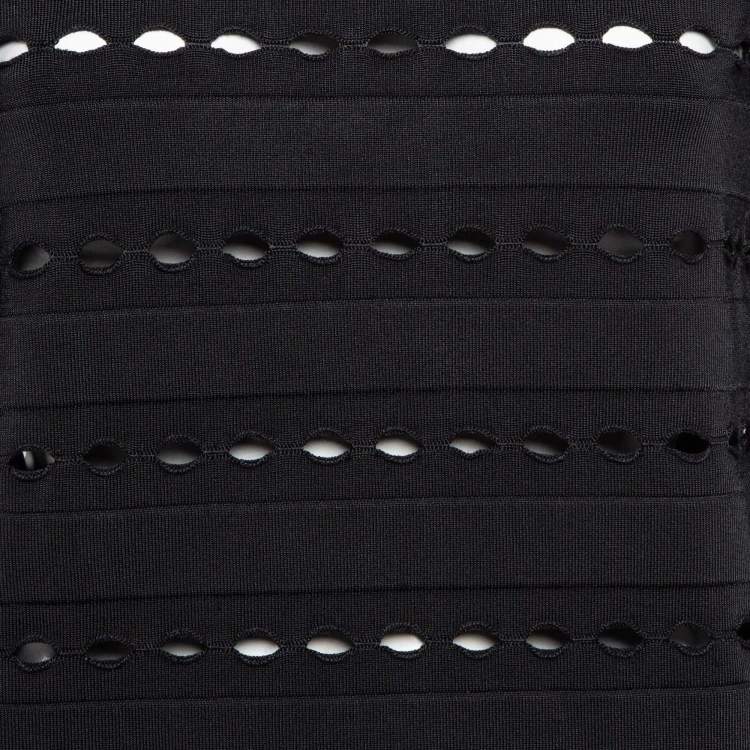 Pre Owned Herve Leger Black Perforated Knit Sweatshirt S