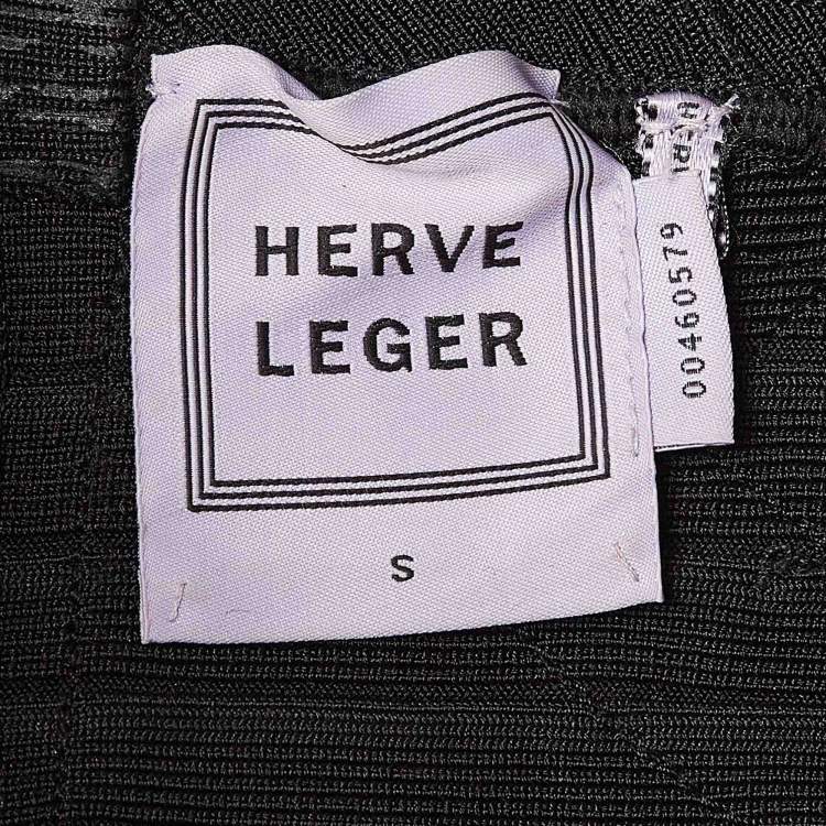Pre Owned Herve Leger Black Printed Bandage Knit Mini Sleeveless Dress S