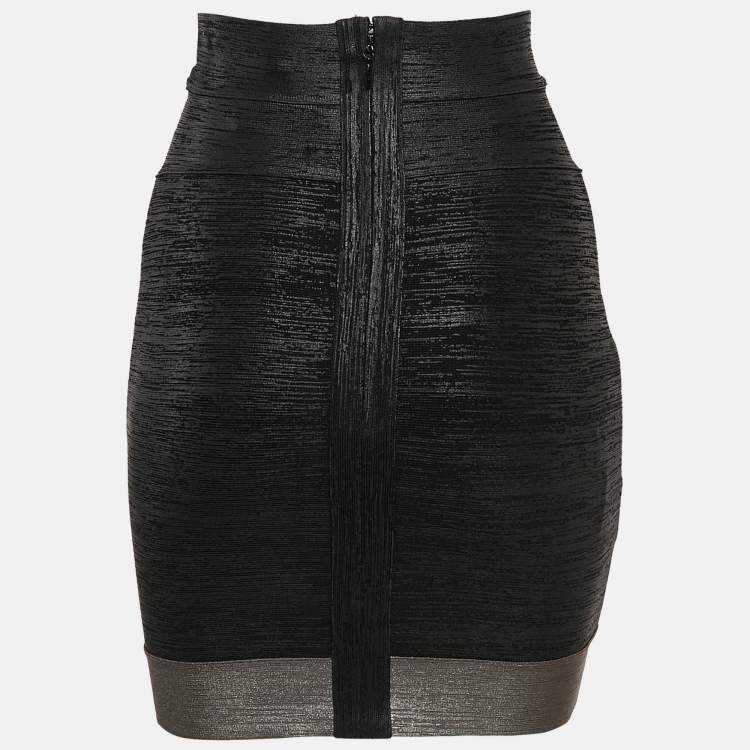 Pre Owned Herve Leger Black Coated Bandage Knit Mini Skirt XS