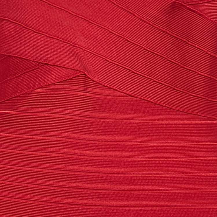 Pre Owned Herve Leger Lipstick Red Bandage Knit Sleeveless Rilla Maxi Dress M