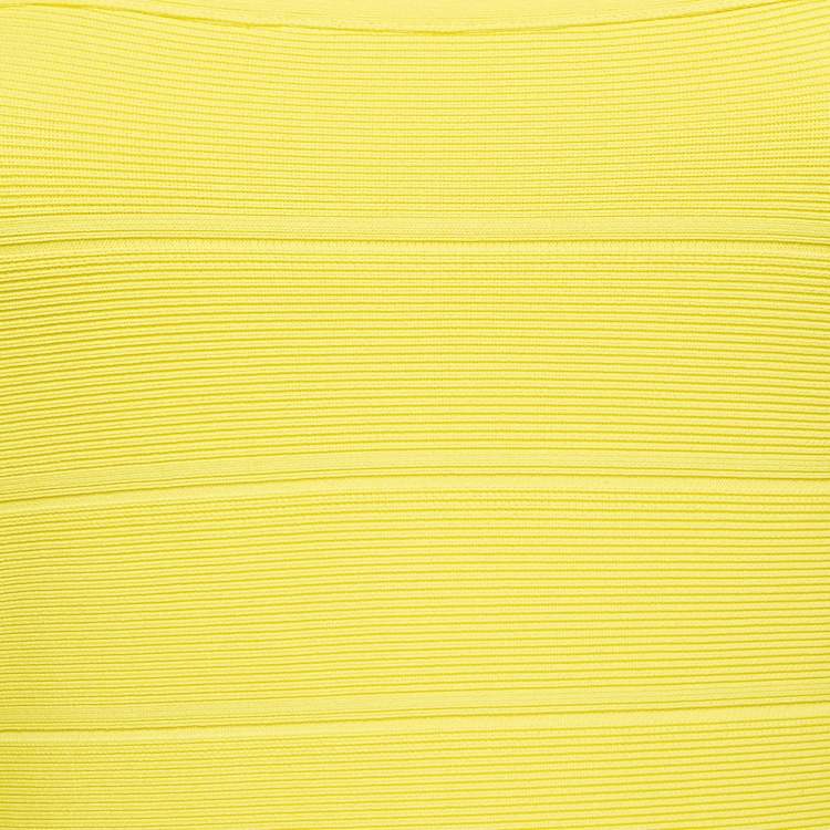 Pre Owned Herve Leger Yellow Stretch Knit Bandage Mini Dress M
