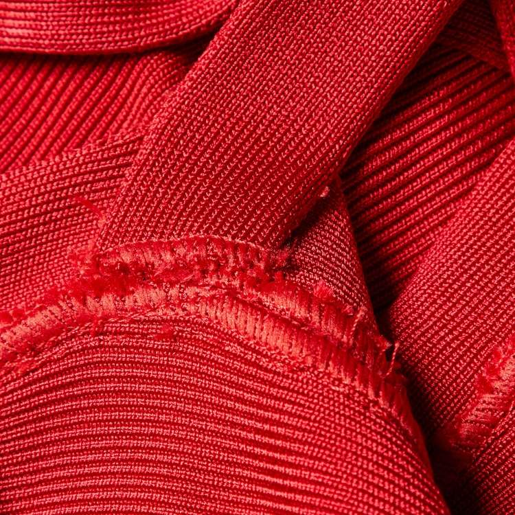 Pre Owned Herve Leger Red Jersey Sleeveless Faith Bandage Dress S