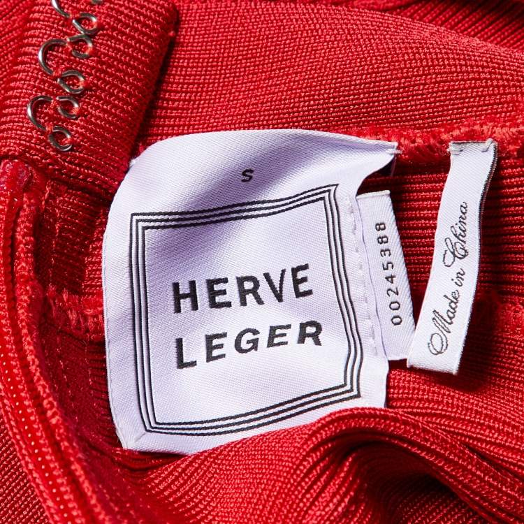 Pre Owned Herve Leger Red Jersey Sleeveless Faith Bandage Dress S