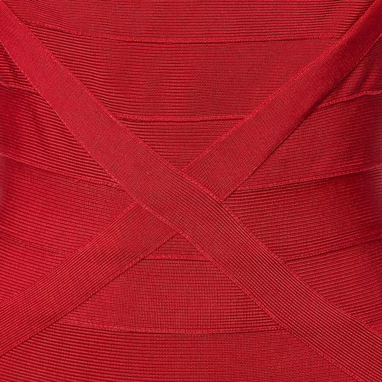Pre Owned Herve Leger Red Jersey Sleeveless Faith Bandage Dress S