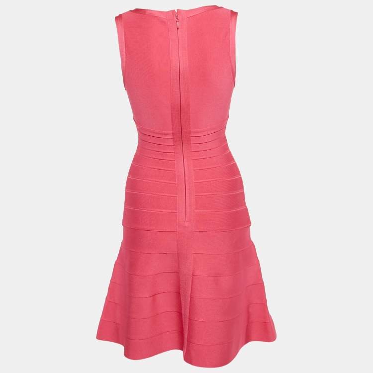 Pre Owned Herve Leger Fuchsia Pink Knit Sleeveless Bandage Dress S
