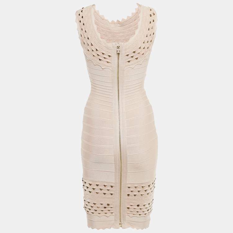 Pre Owned Herve Leger Pink Embellished Knit Sleeveless Bandage Short Dress S