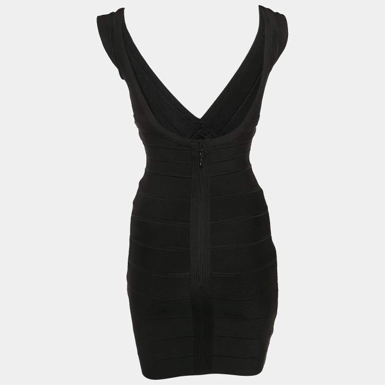Pre Owned Herve Leger Black Knit Mini Lane Bandage Dress XS