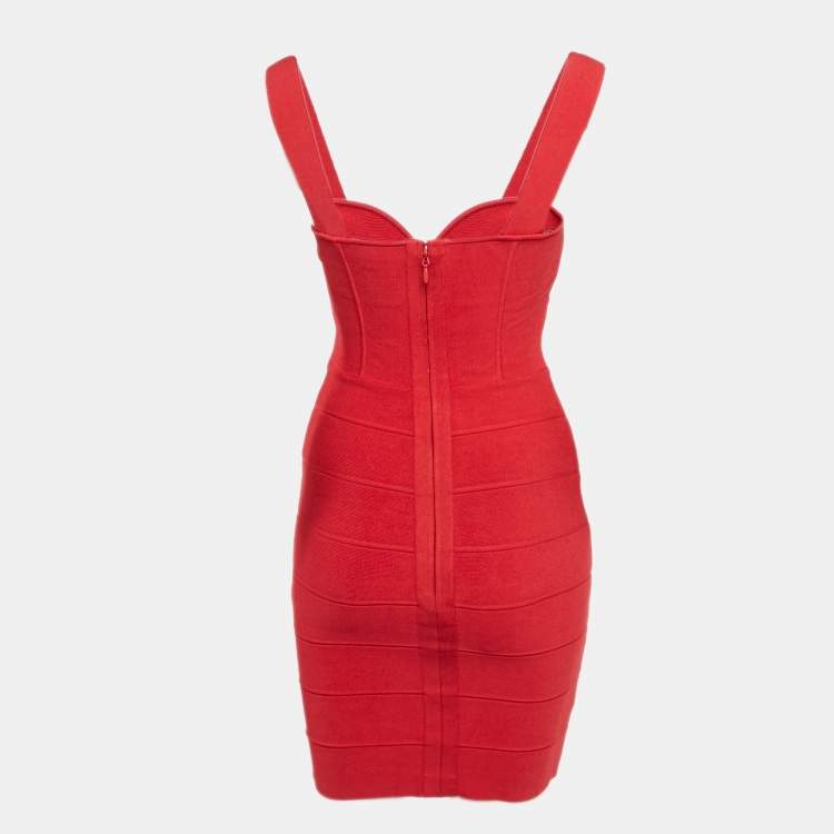 Pre Owned Herve Leger x Julia Restoin Roitfeld Rio Red Sweetheart Neck Mini Bandage Dress XS