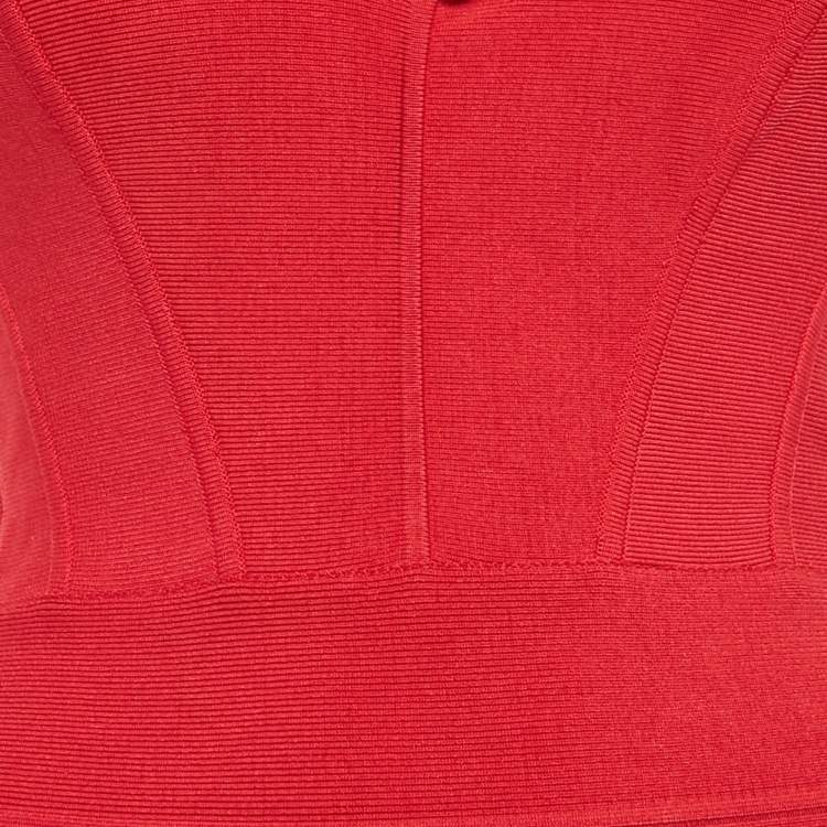 Pre Owned Herve Leger x Julia Restoin Roitfeld Rio Red Sweetheart Neck Mini Bandage Dress XS