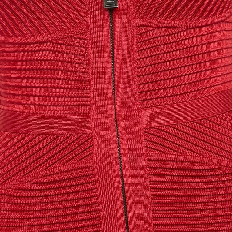 Pre Owned Herve Leger Red Bandage Knit Mini Dress XS