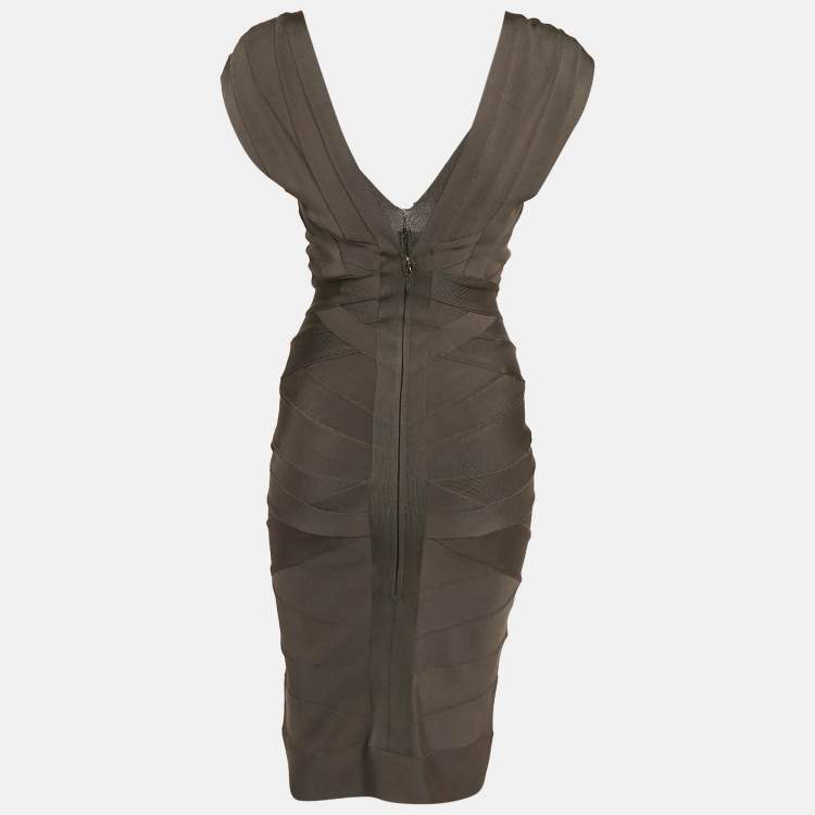 Pre Owned Herve Leger Grey Bandage Knit Mini Lane Dress S