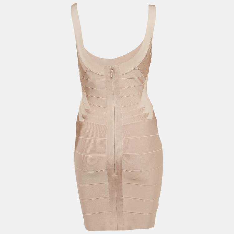 Pre Owned Herve Leger Bare Pink Bandage Knit Sleeveless Mini Dress M