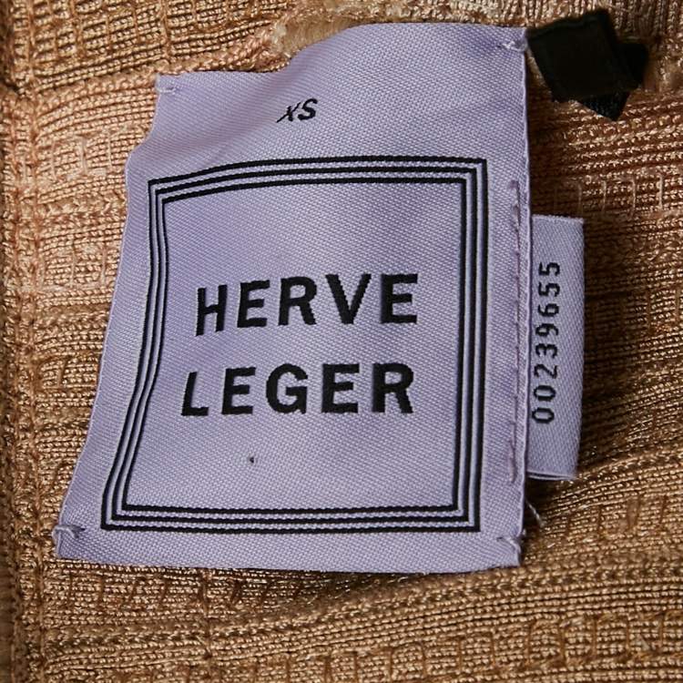 Pre Owned Herve Leger Beige Bandage Knit Sequin Bodycon Dress XS