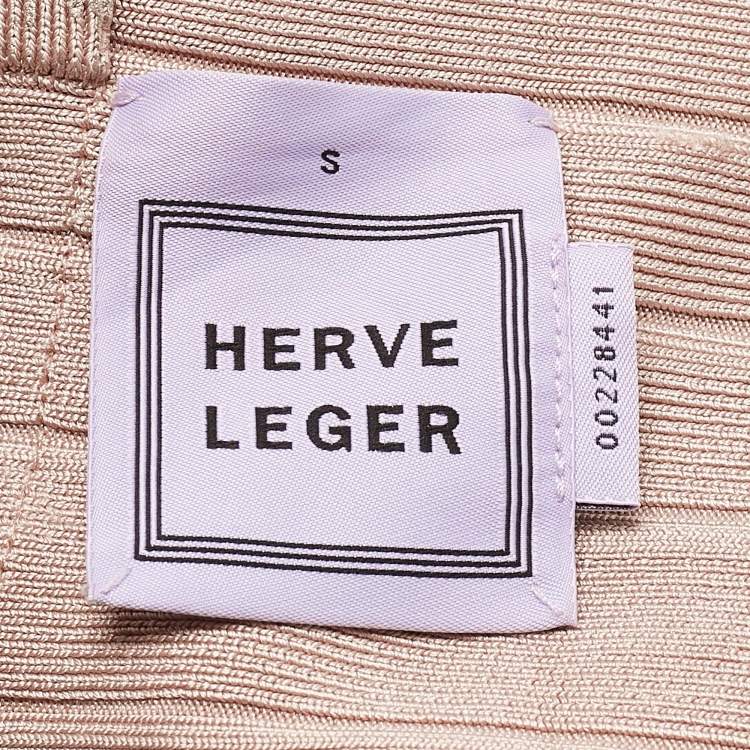 Pre Owned Herve Leger Pink Coated Knit Bandage Knit Sleeveless Bodycon Dress S