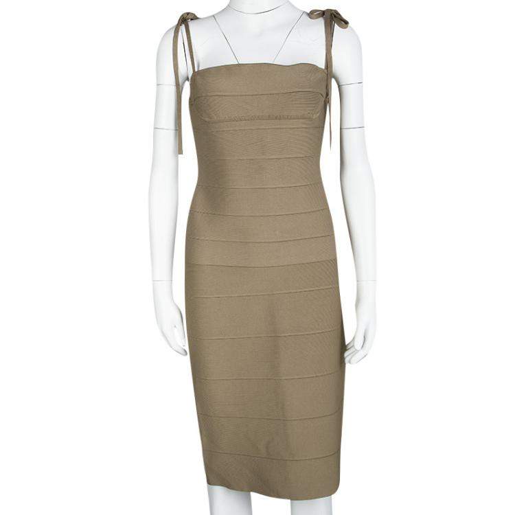 Pre Owned Herve Leger Brown Bandage Tie Detail Top and Skirt Set M