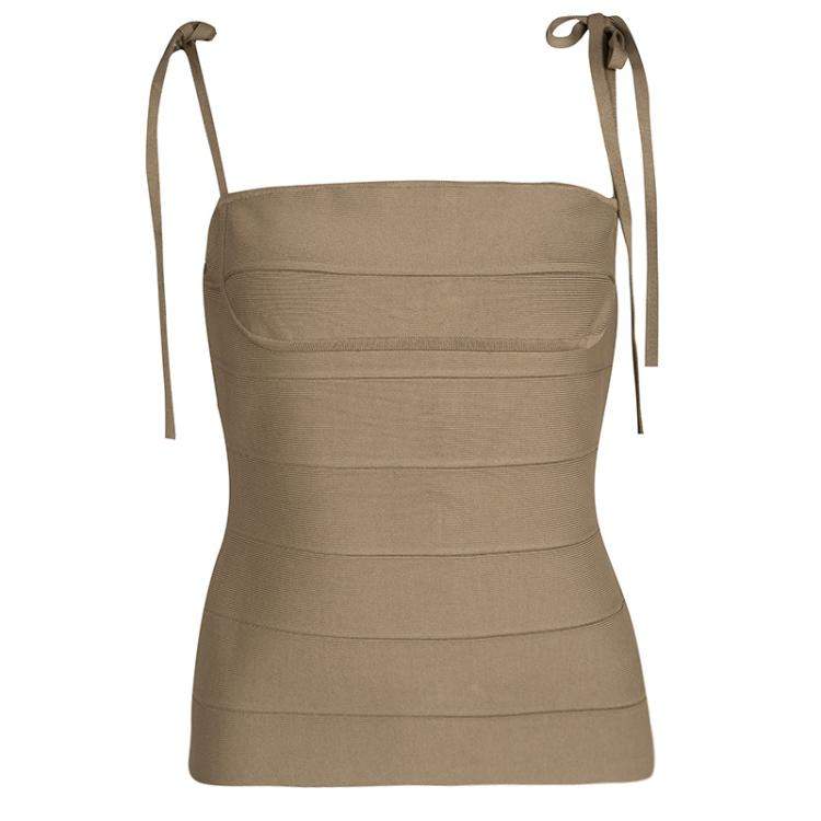 Pre Owned Herve Leger Brown Bandage Tie Detail Top and Skirt Set M