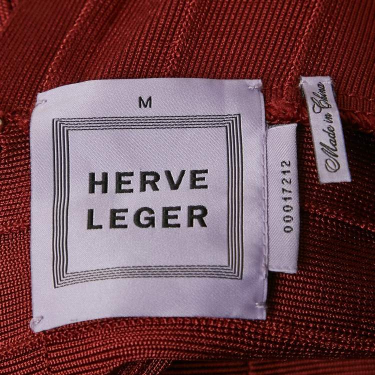 Pre Owned Herve Leger Burgundy Knit Bandage Mini Dress M