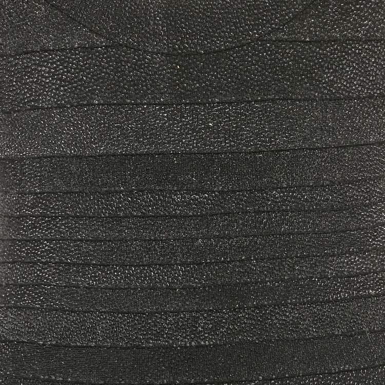 Pre Owned Herve Leger Black Textured Knit Sleeveless Bodycon Ebba Dress L