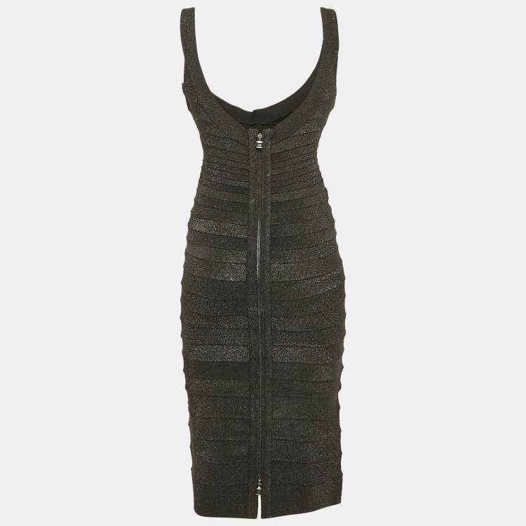 Pre Owned Herve Leger Black Textured Knit Sleeveless Bodycon Ebba Dress L