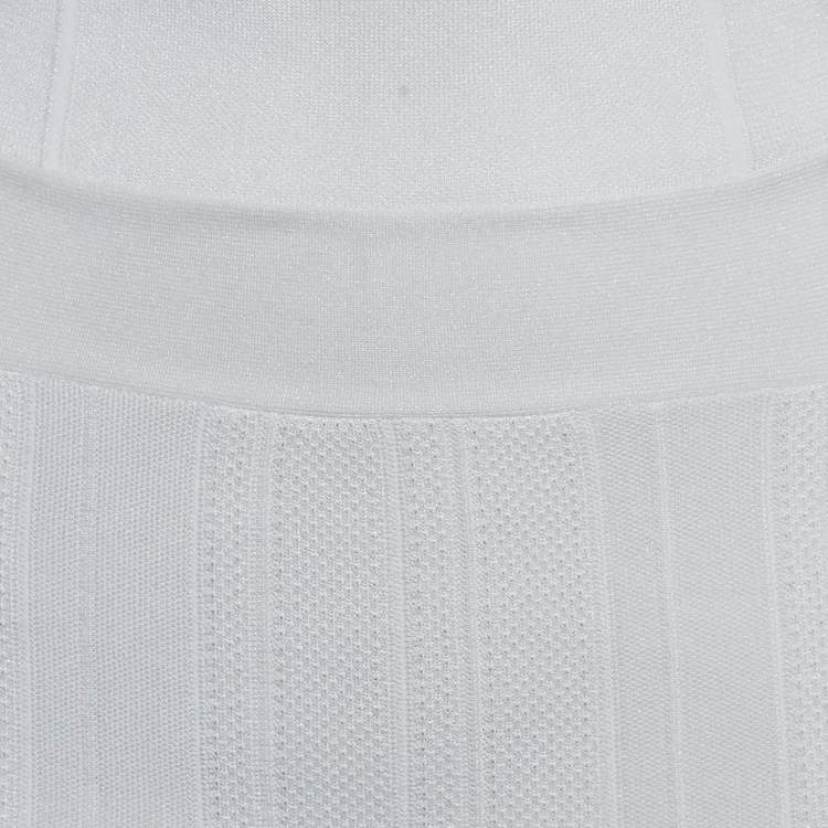 Pre Owned Herve Leger White Jersey Long Sleeve Mini Dress S