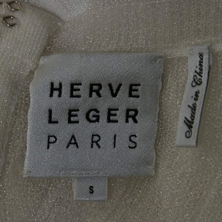 Pre Owned Herve Leger White Jersey Long Sleeve Mini Dress S