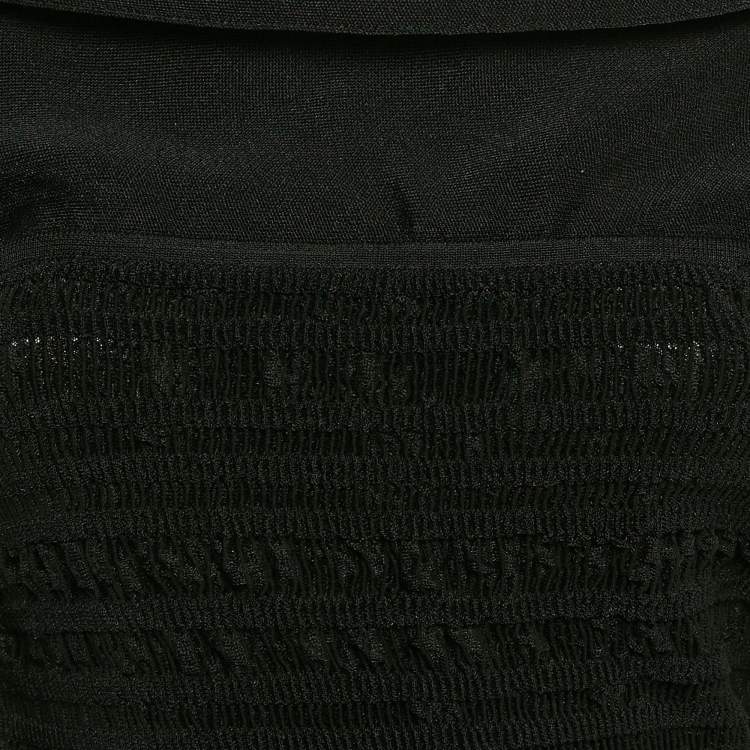 Pre Owned Herve Leger Black Patterned Knit Sleeveless Mini Dress S