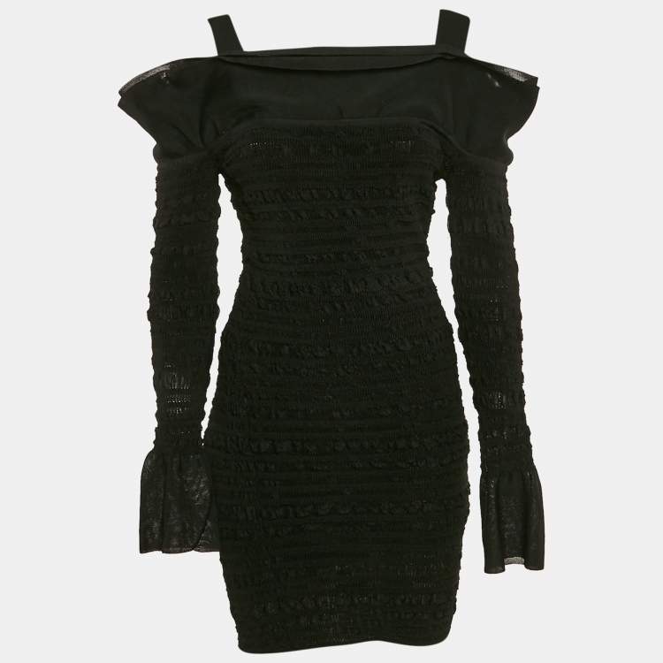Pre Owned Herve Leger Black Patterned Knit Sleeveless Mini Dress S