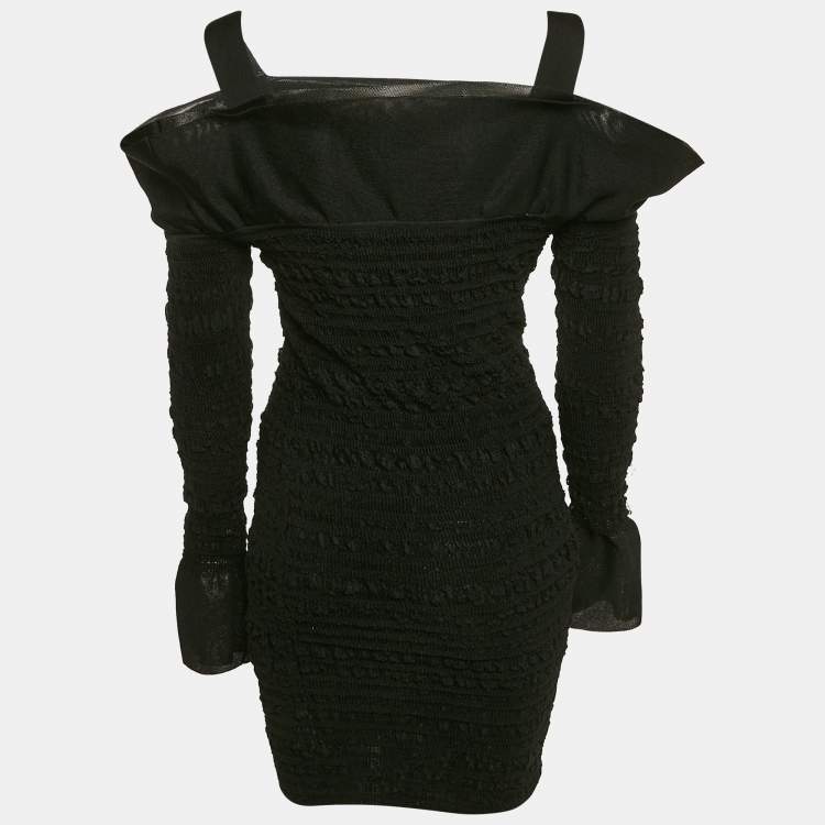 Pre Owned Herve Leger Black Patterned Knit Sleeveless Mini Dress S