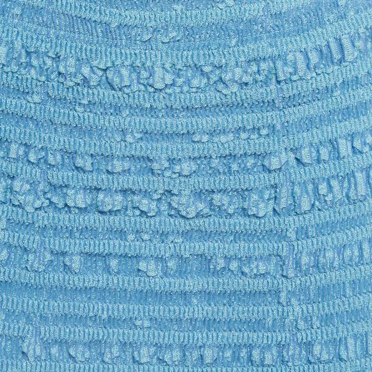 Pre Owned Herve Leger Blue Pucker Pattern Knit Top and Midi Skirt Set S
