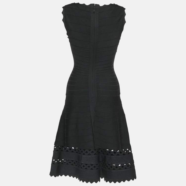 Pre Owned Herve Leger Black Knit Sleeveless Audrina Bandage Dress S