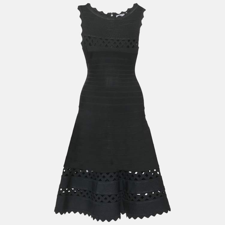 Pre Owned Herve Leger Black Knit Sleeveless Audrina Bandage Dress S
