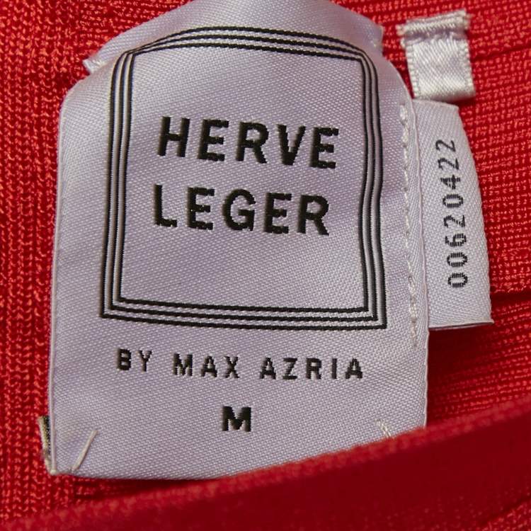 Pre Owned Herve Leger by Max Azria Red Knit Off-Shoulder Bandage Dress M