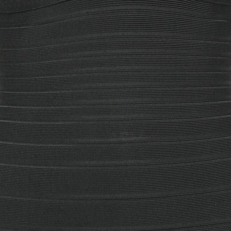 مملوكة مسبقًا Herve Leger Black Knit Laser-Cut Detail Karolina Bandage Short Dress S