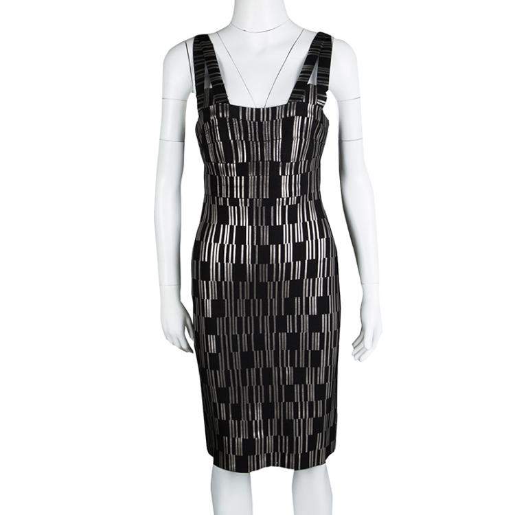 Pre Owned Herve Leger Black Foil Printed Jasmine Bandage Dress M