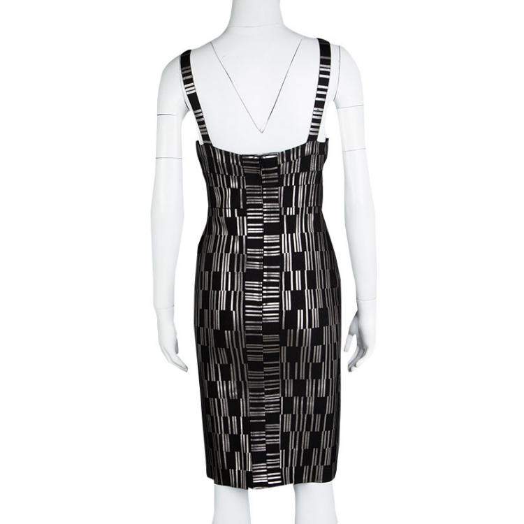 Pre Owned Herve Leger Black Foil Printed Jasmine Bandage Dress M