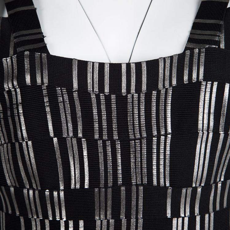 Pre Owned Herve Leger Black Foil Printed Jasmine Bandage Dress M