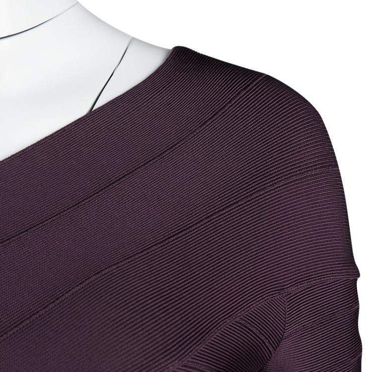 Pre Owned Herve Leger Purple Prune One Shoulder Bandage Dress XXS