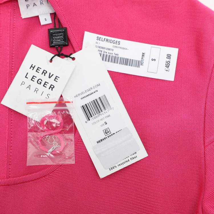 Pre Owned Herve Leger Pink Bandage Knit Cutout Bodycon Dress S