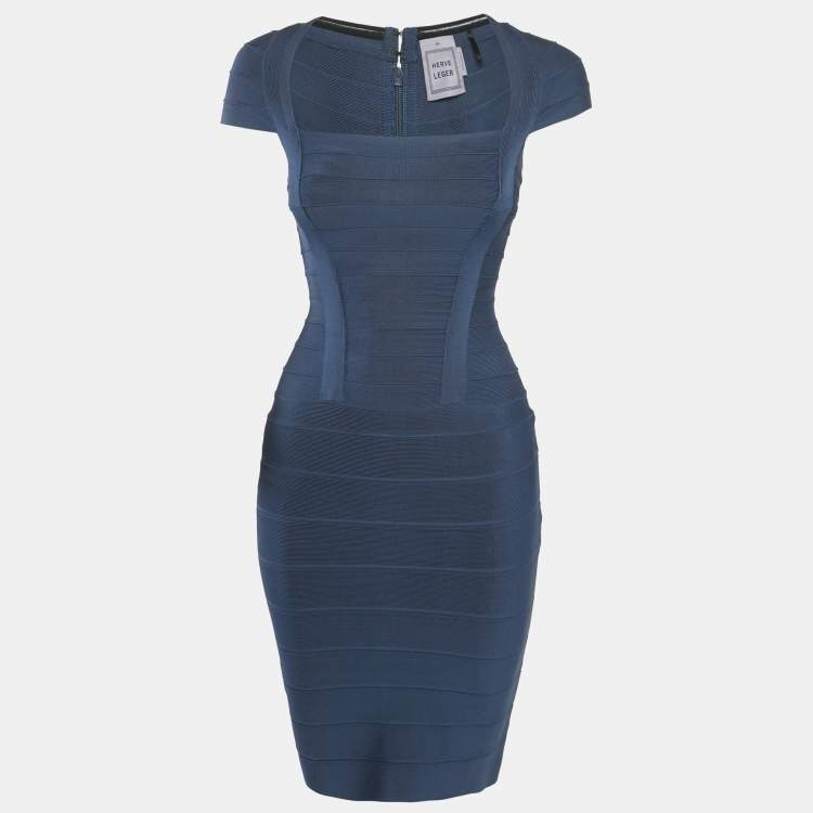 Pre Owned Herve Leger China Blue Bandage Mini Dress XS 